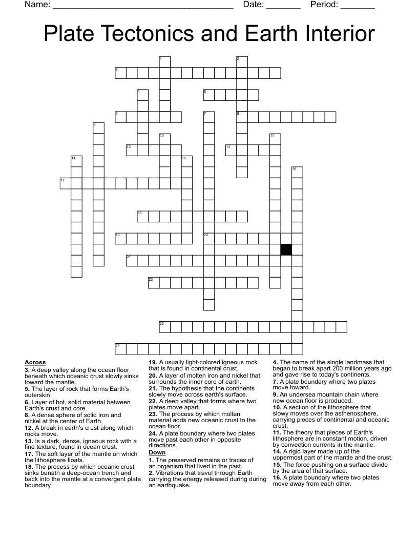 Plate Tectonics and Earth Interior Crossword