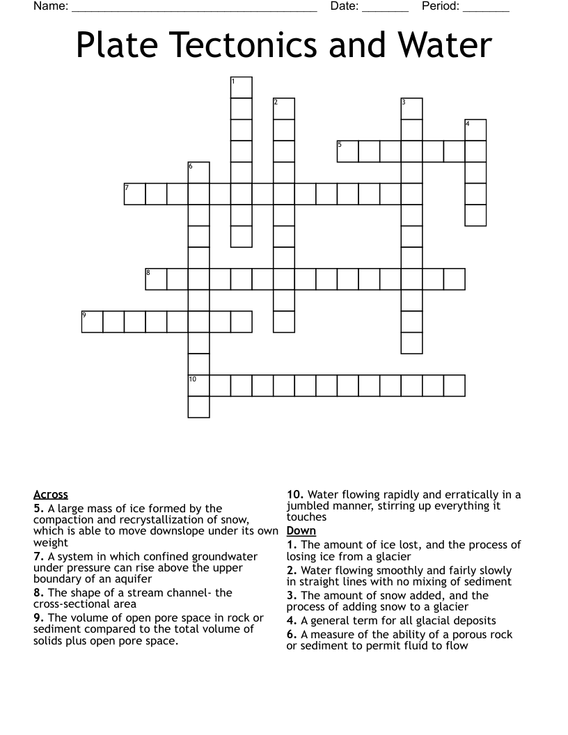 Plate Tectonics and Water Crossword