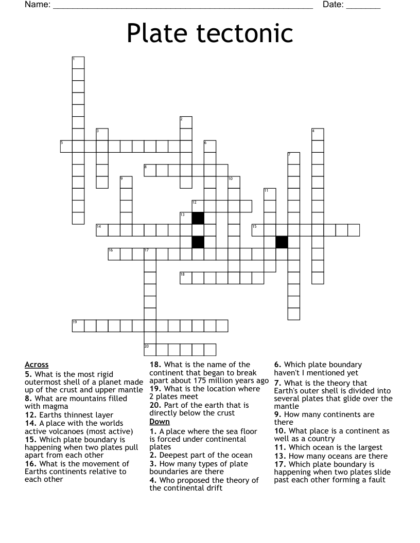 Plate tectonic Crossword