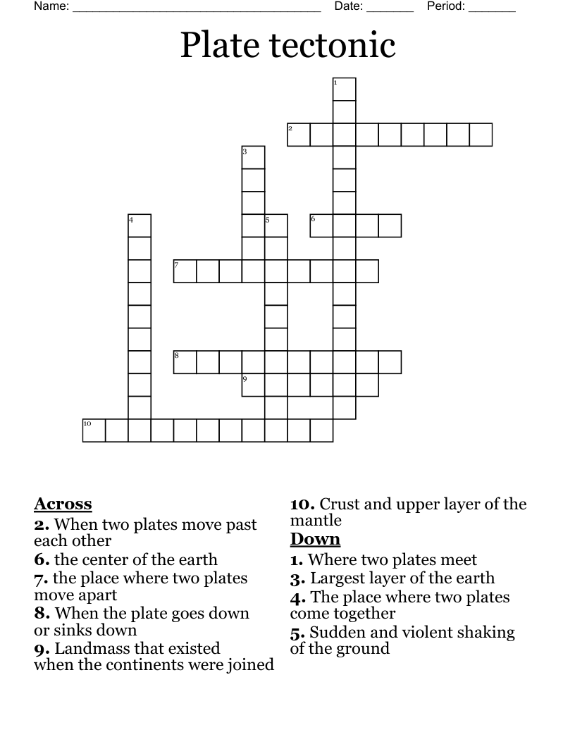 Plate tectonic Crossword