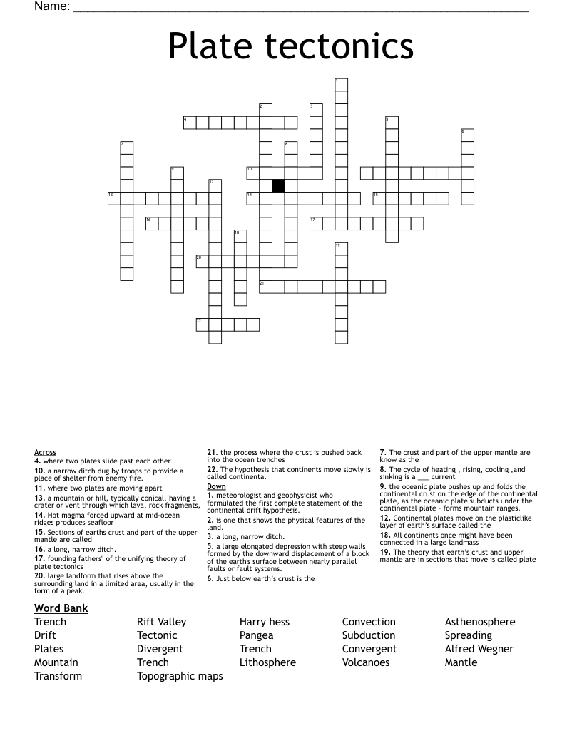 Plate tectonics  Crossword