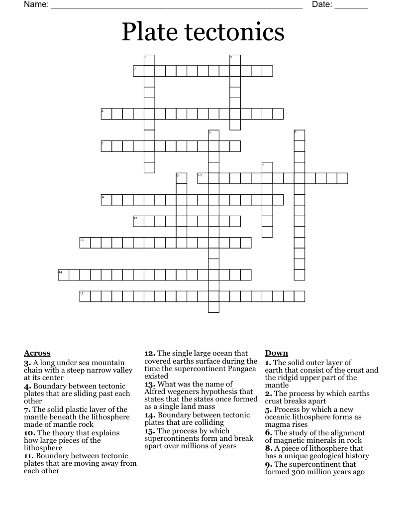 Plate tectonics  Crossword