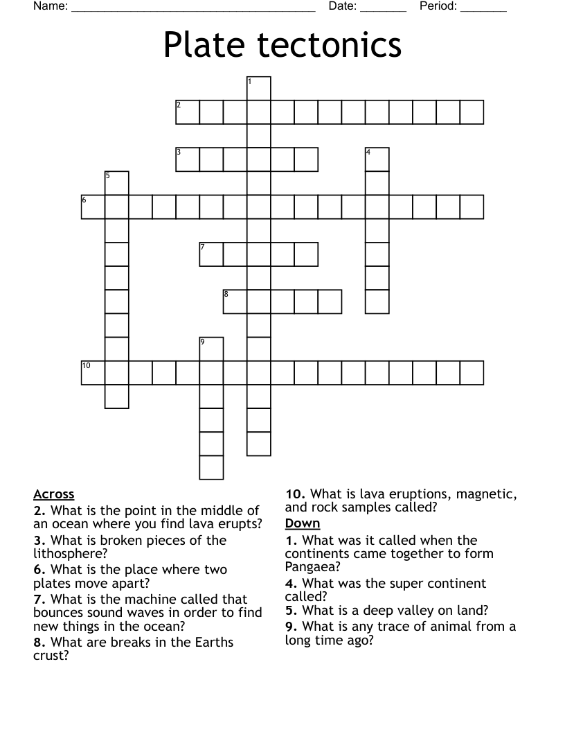 Plate tectonics  Crossword
