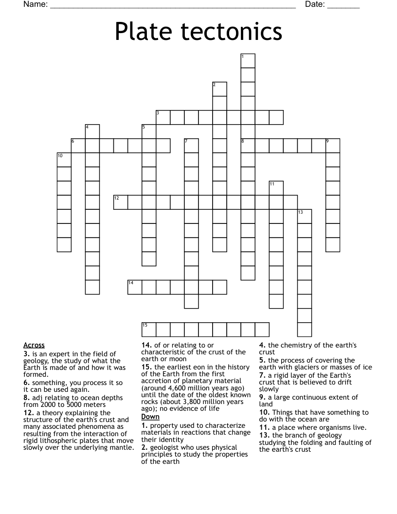 Plate tectonics  Crossword