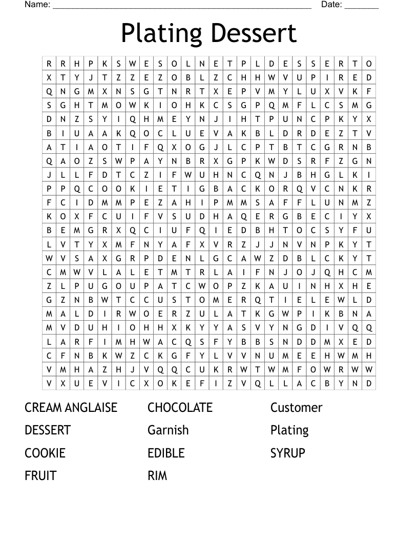 Plating Dessert Word Search