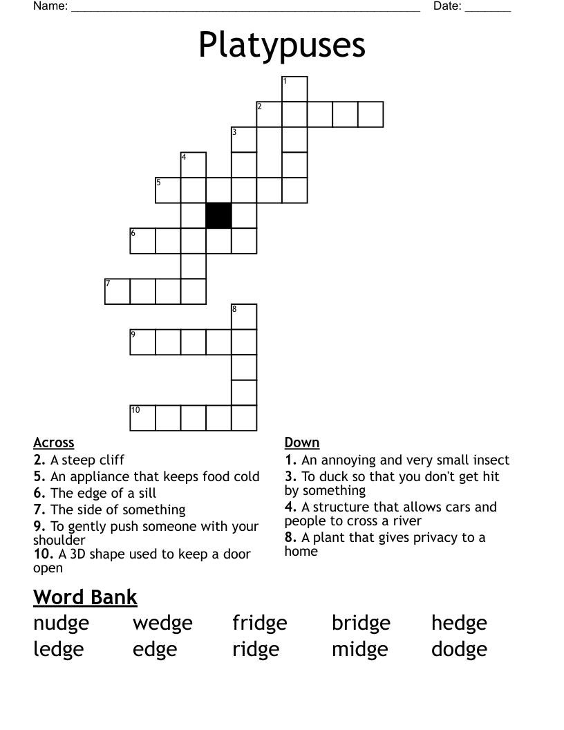 Platypuses Crossword