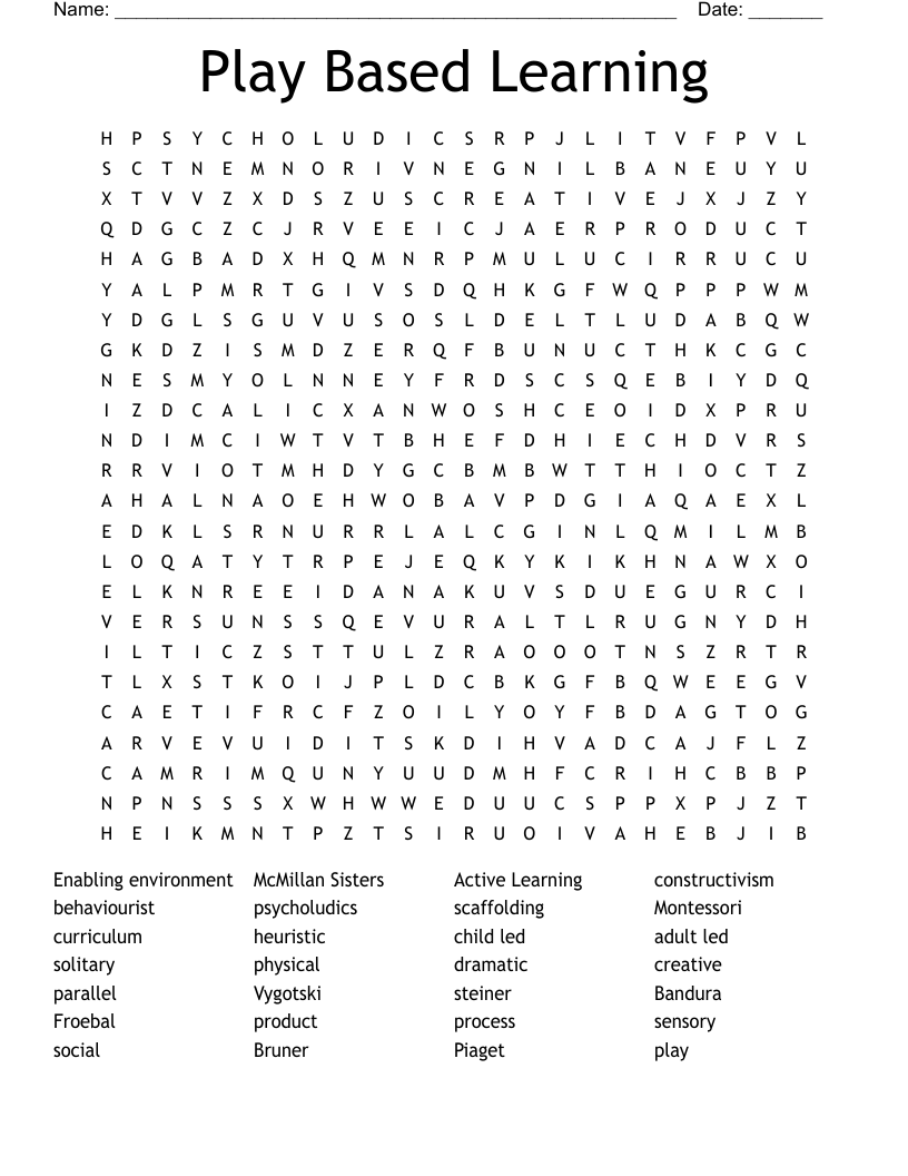 Play Based Learning Word Search