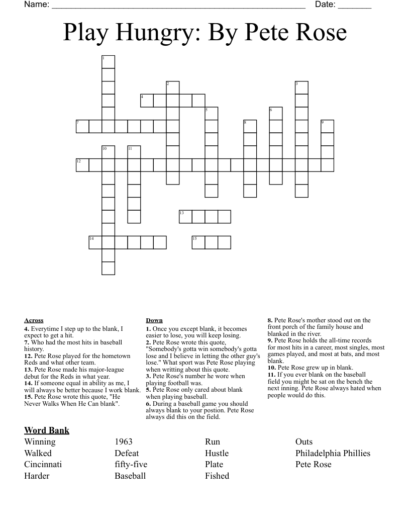 Play Hungry: By Pete Rose Crossword