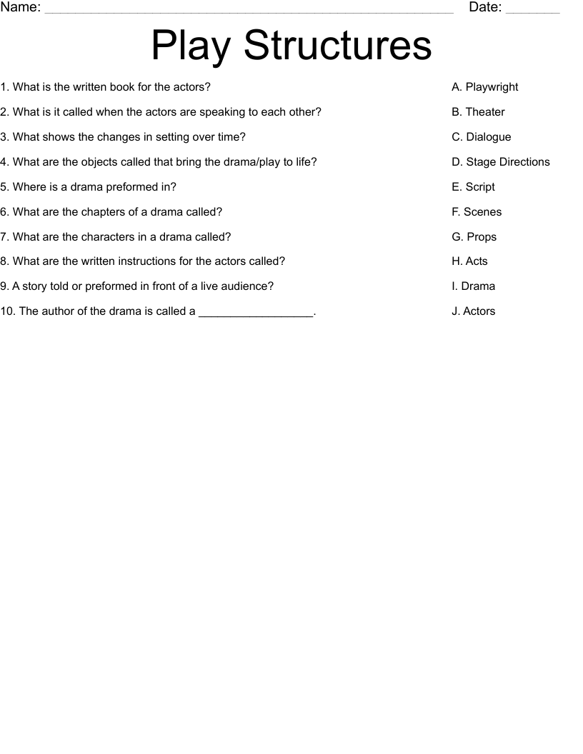Play Structures Worksheet