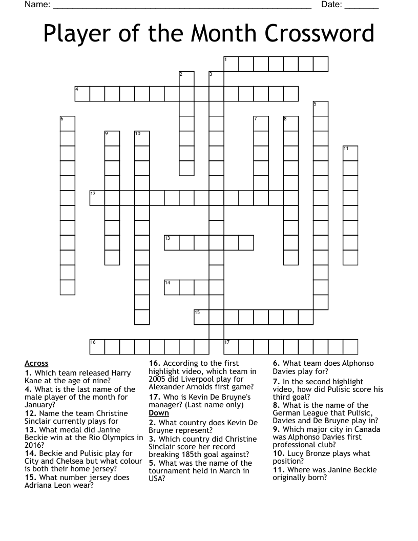 Player of the Month Crossword