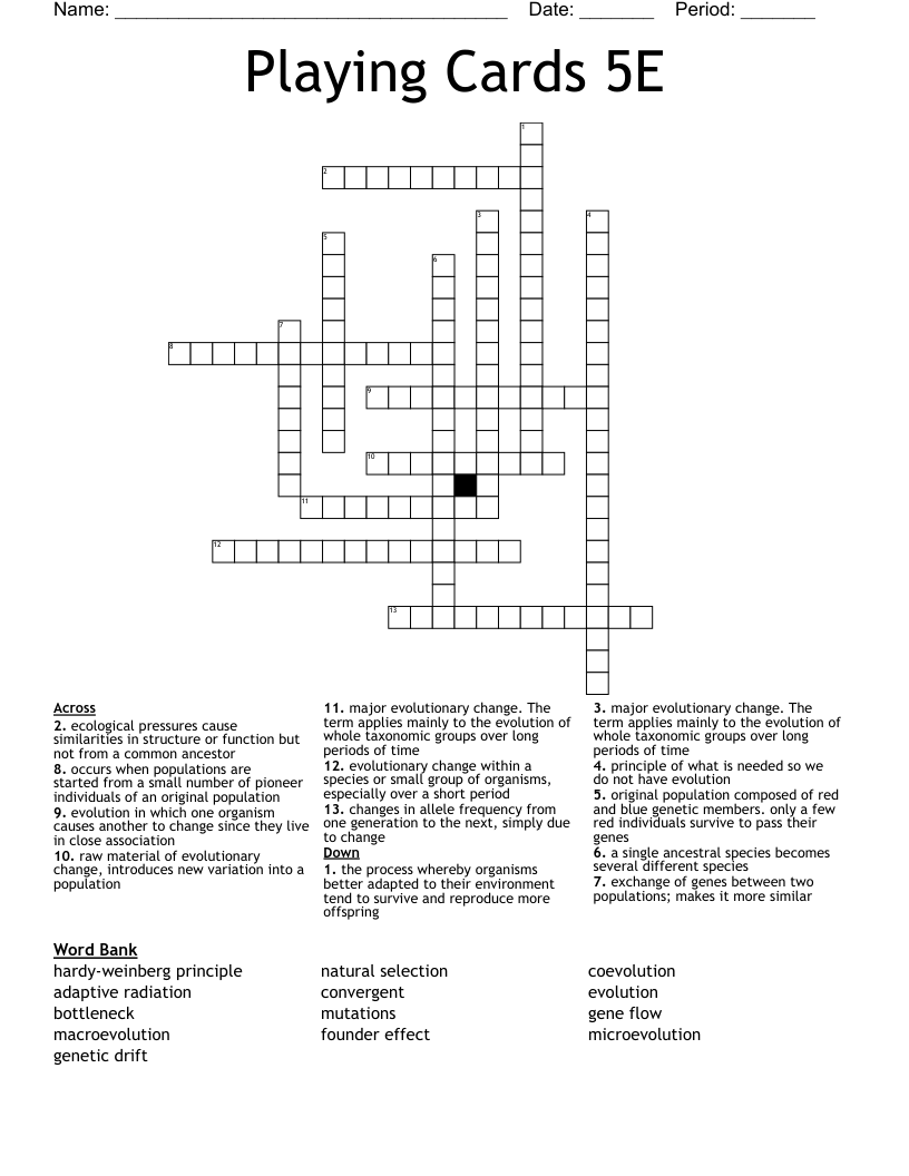 Playing Cards 5E Crossword
