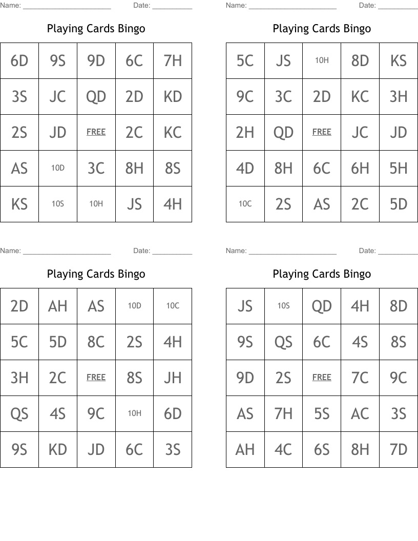 Playing Cards Bingo