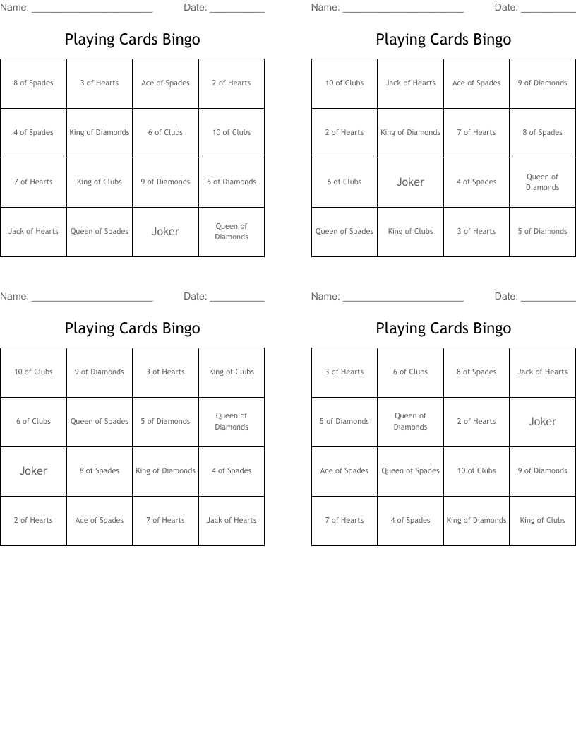 Playing Cards Bingo