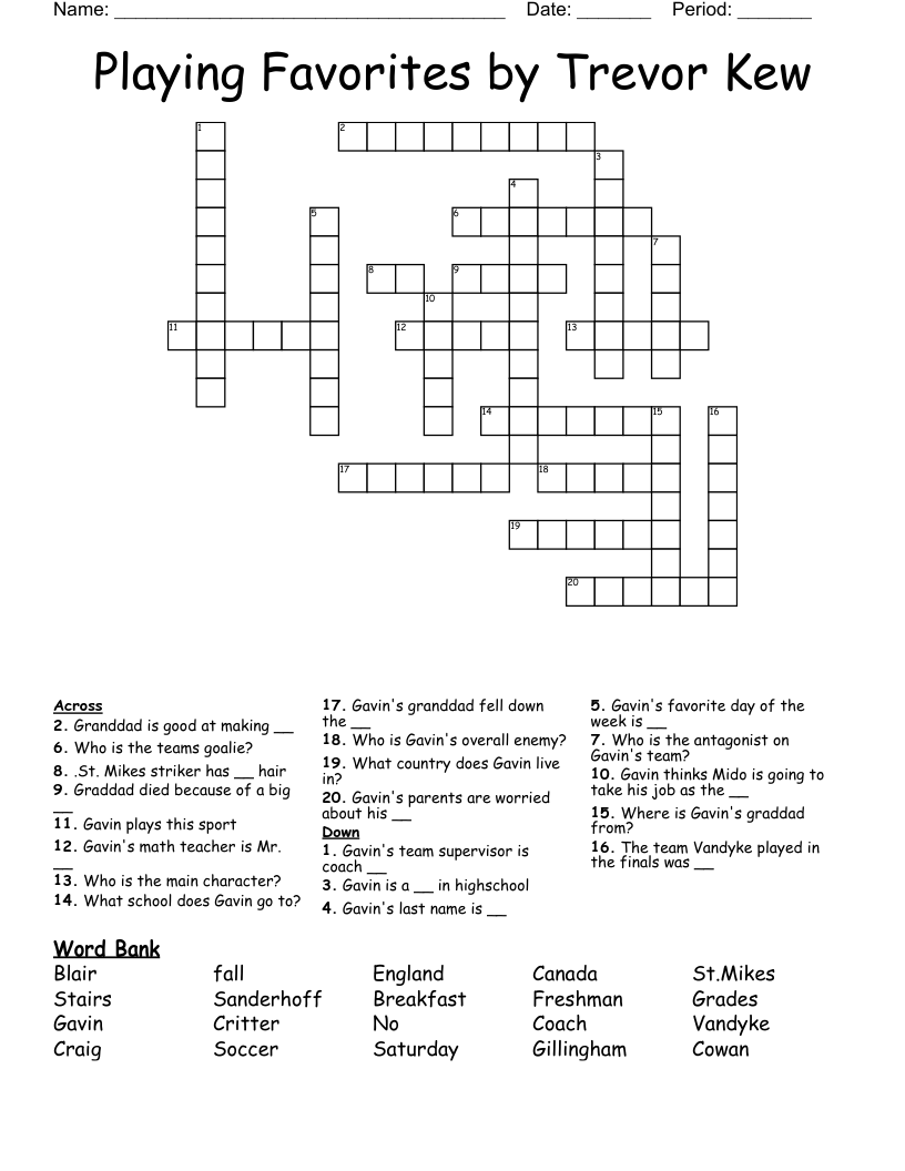 Playing Favorites by Trevor Kew Crossword