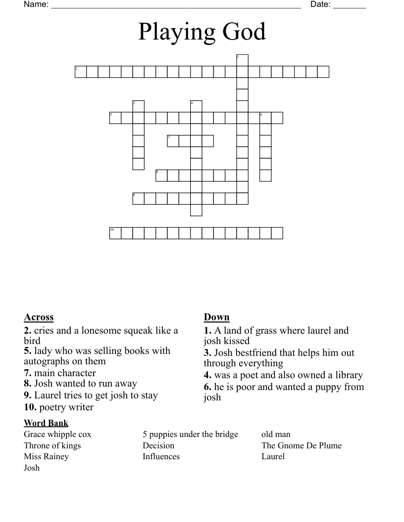 Playing God Crossword