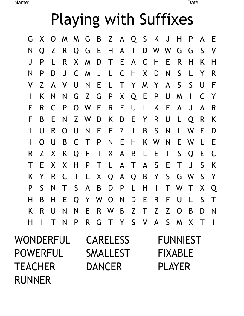 Playing with Suffixes Word Search