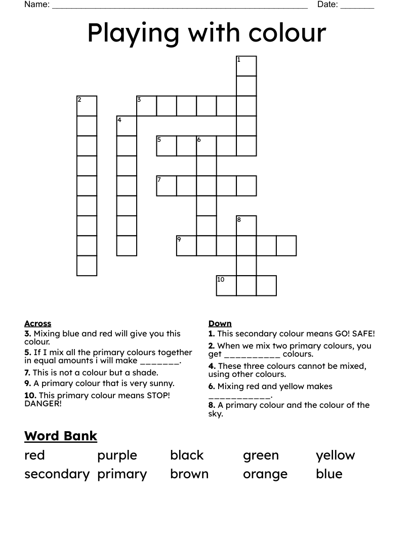 Playing with colour Crossword