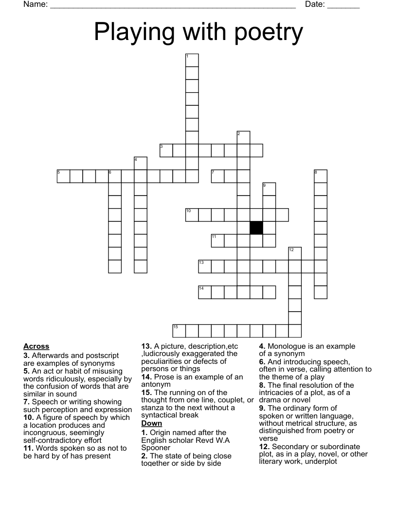 Playing with poetry Crossword