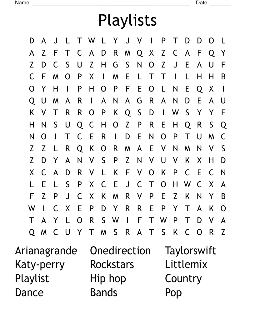 Playlists Word Search