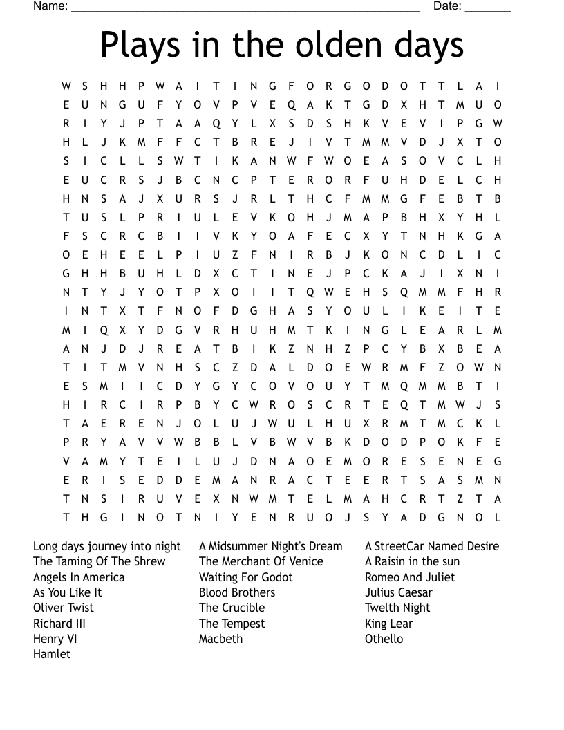 Plays in the olden days Word Search