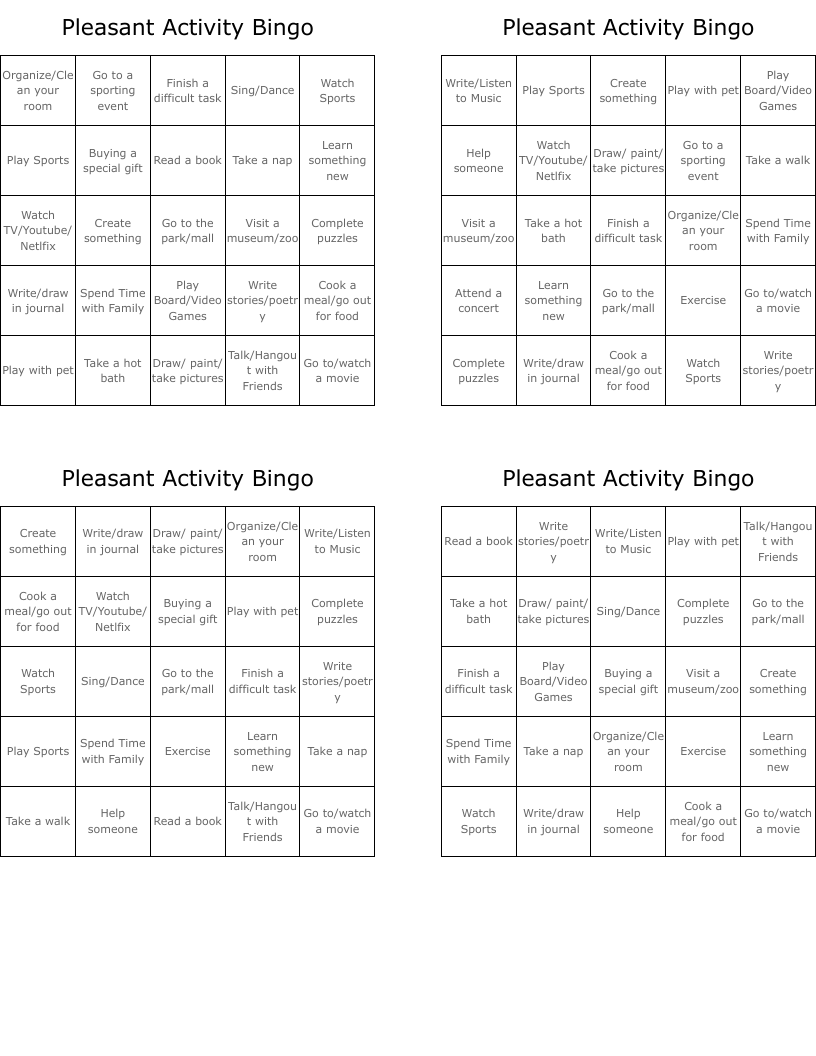 Pleasant Activity Bingo