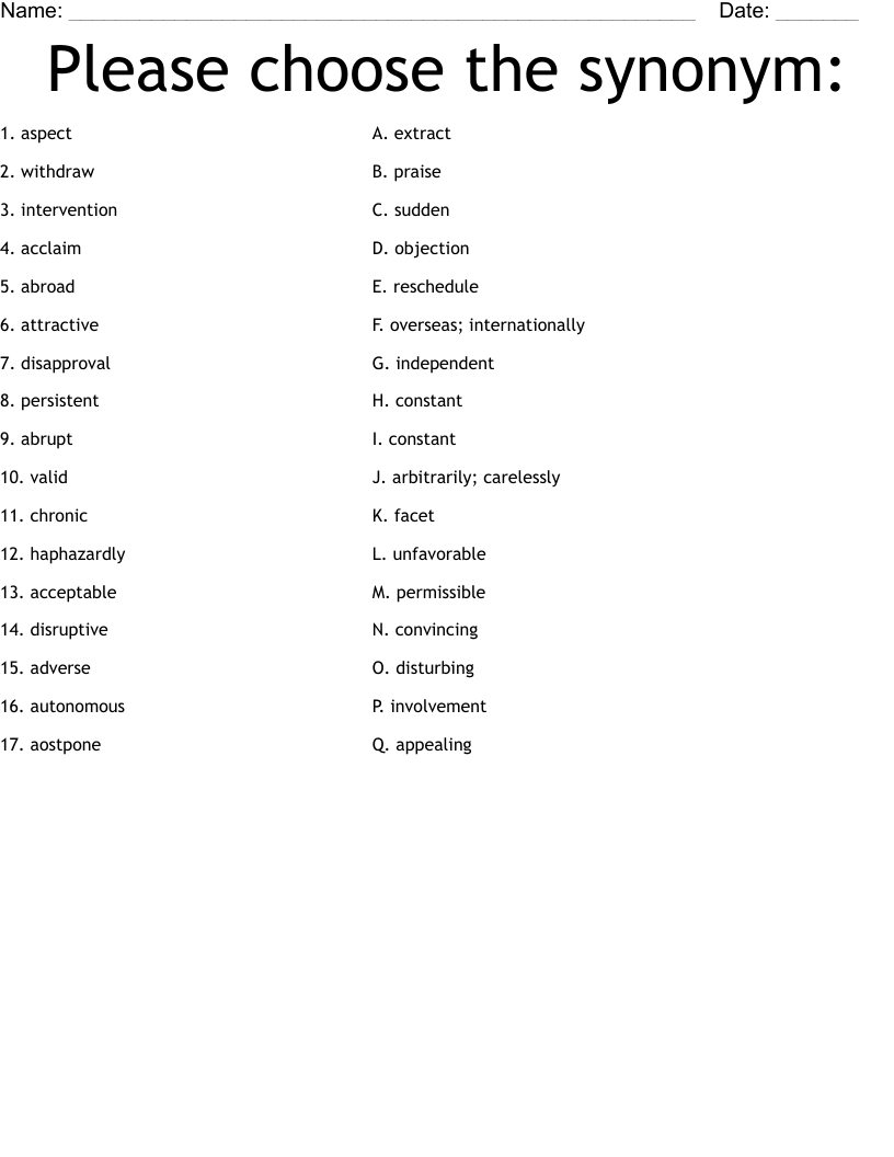 Please choose the synonym: Worksheet