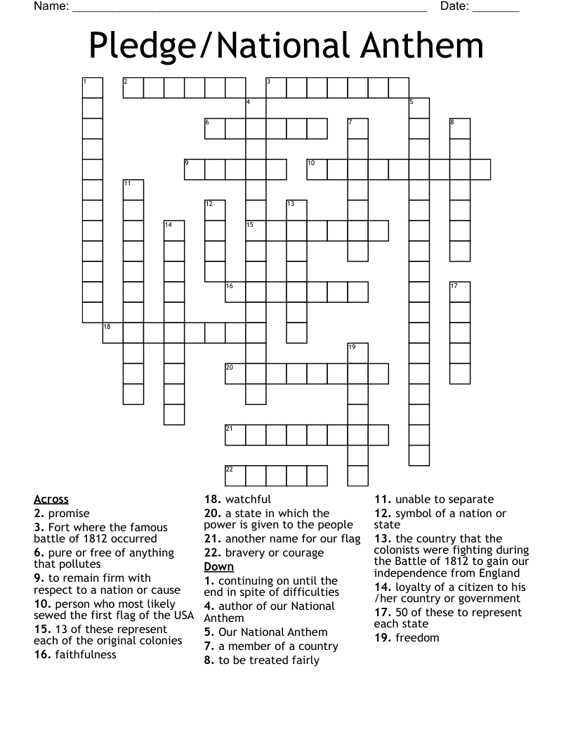 Pledge/National Anthem Crossword