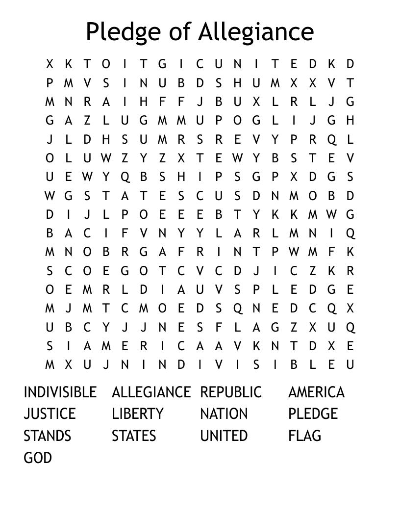 Pledge of Allegiance Word Search