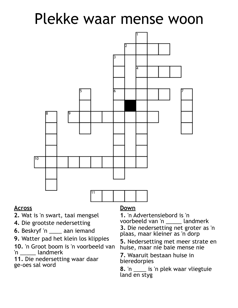 Plekke waar mense woon Crossword
