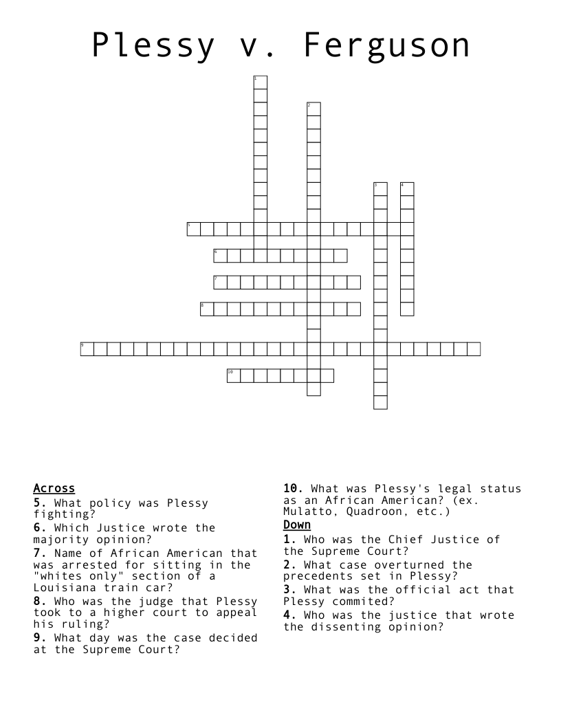 Plessy v. Ferguson Crossword