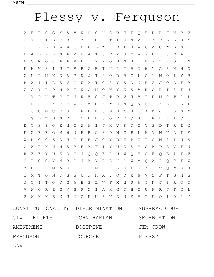 Plessy v. Ferguson Word Search