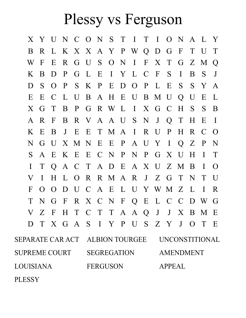 Plessy vs Ferguson Word Search