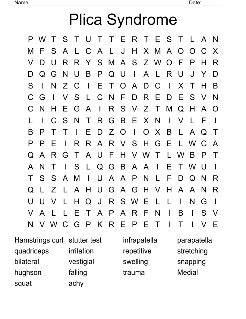 Plica Syndrome Word Search