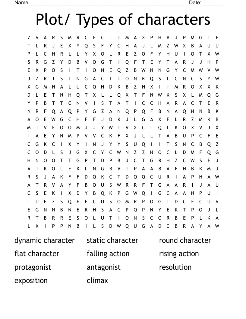 Plot/ Types of characters Word Search