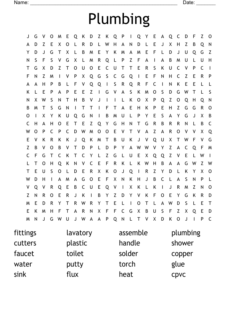 Plumbing Word Search