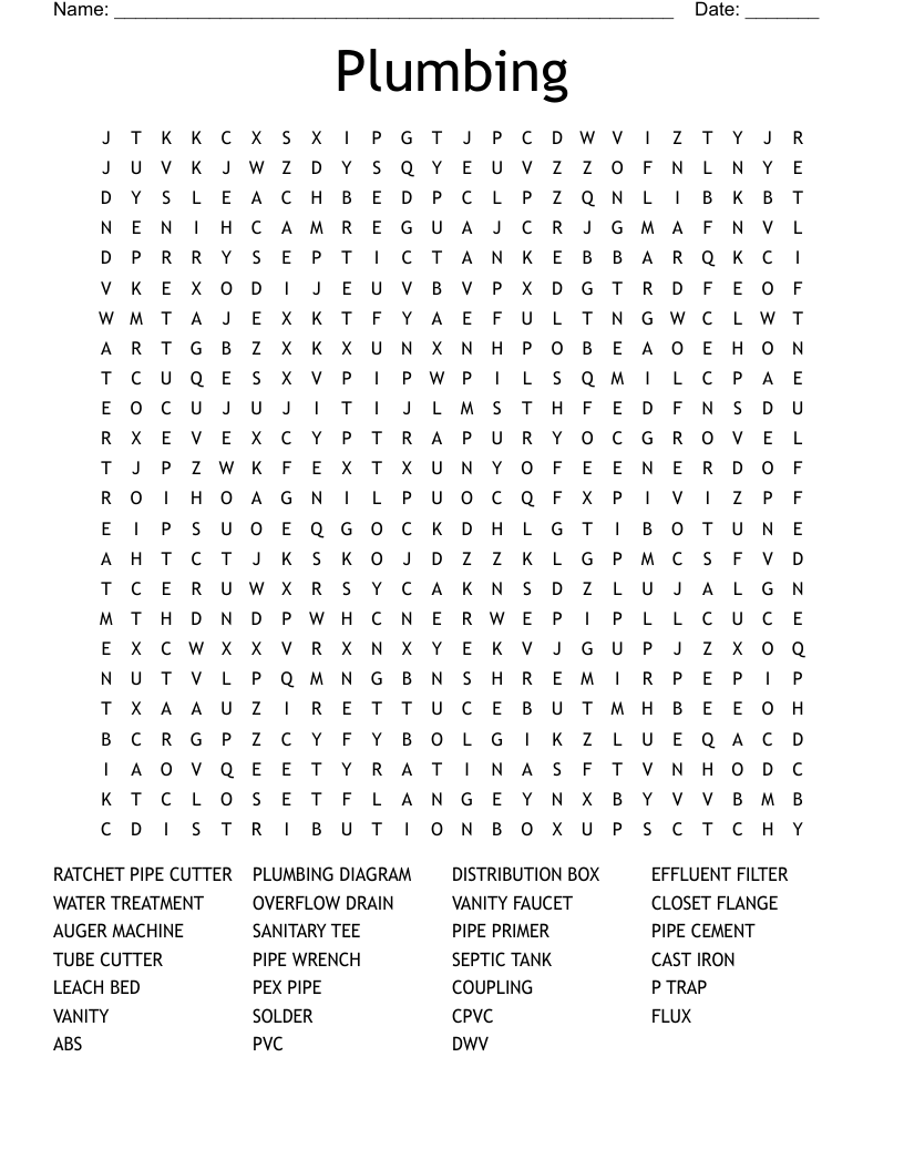Plumbing Word Search