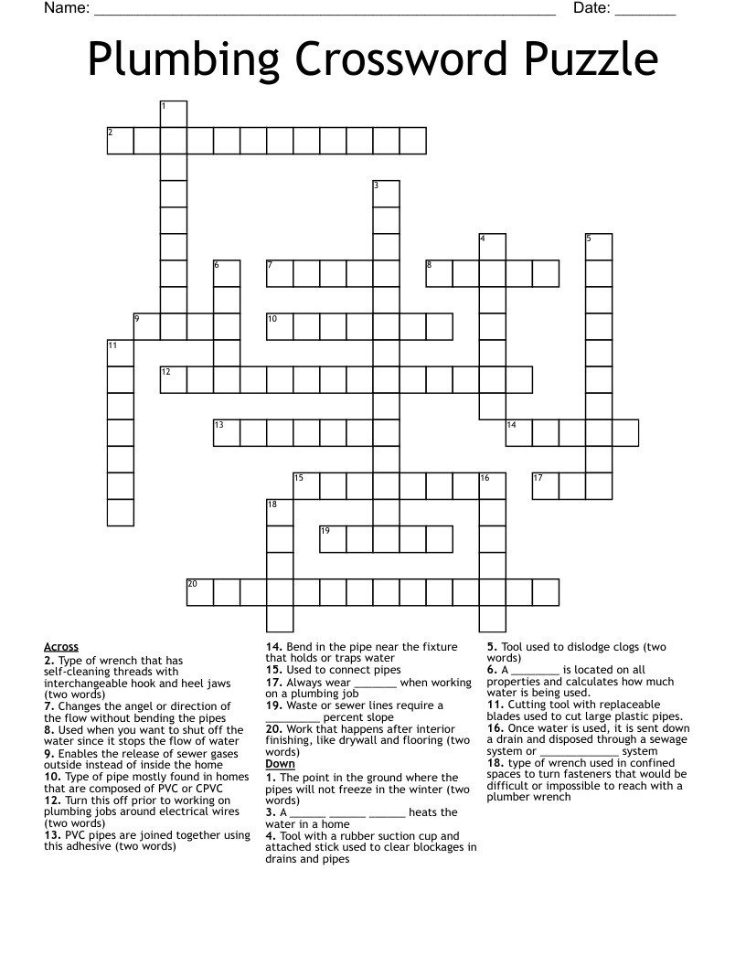 Plumbing Crossword Puzzle