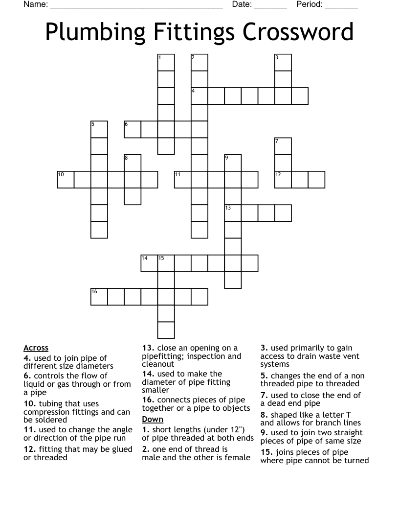Plumbing Fittings Crossword 
