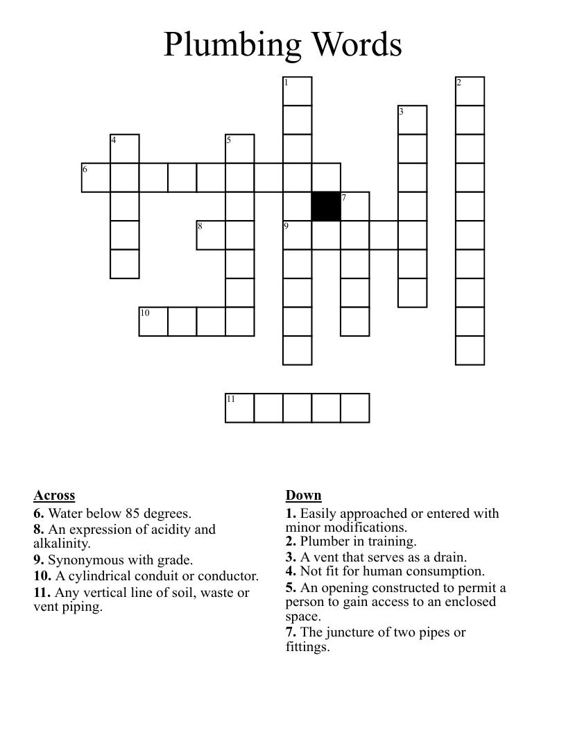 Plumbing Words Crossword