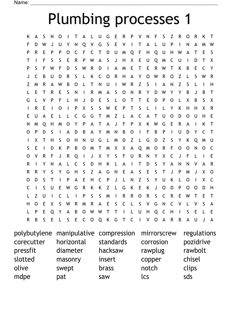 Plumbing processes 1 Word Search