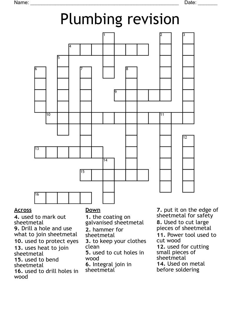 Plumbing revision Crossword