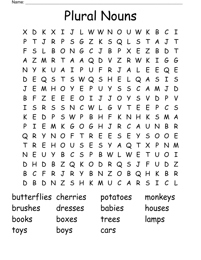 Plural Nouns Word Search