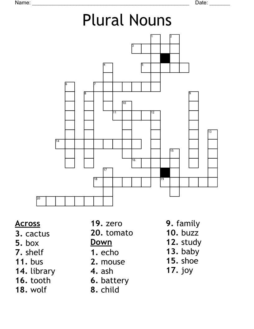 Plural Nouns Crossword