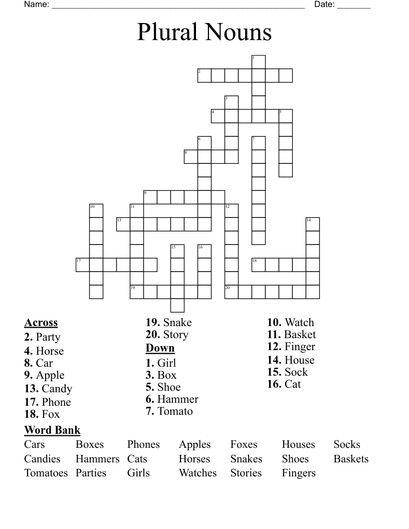 Plural Nouns Crossword
