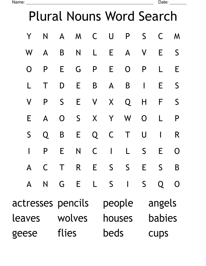 Plural Nouns Word Search