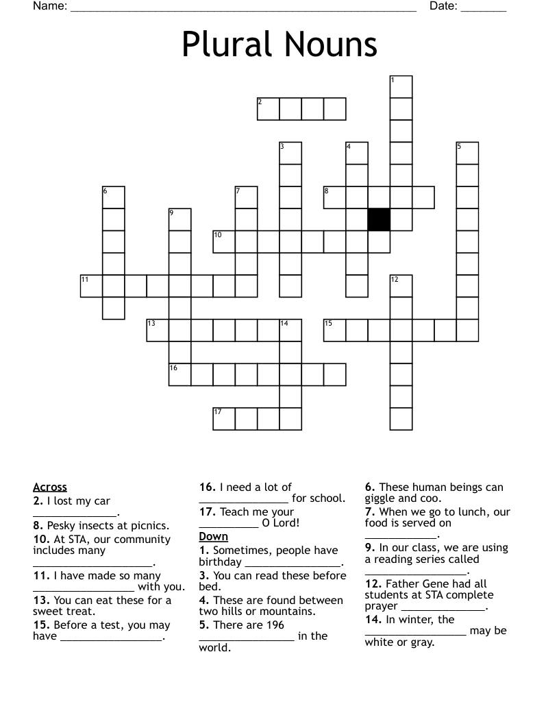 Plural Nouns  Crossword