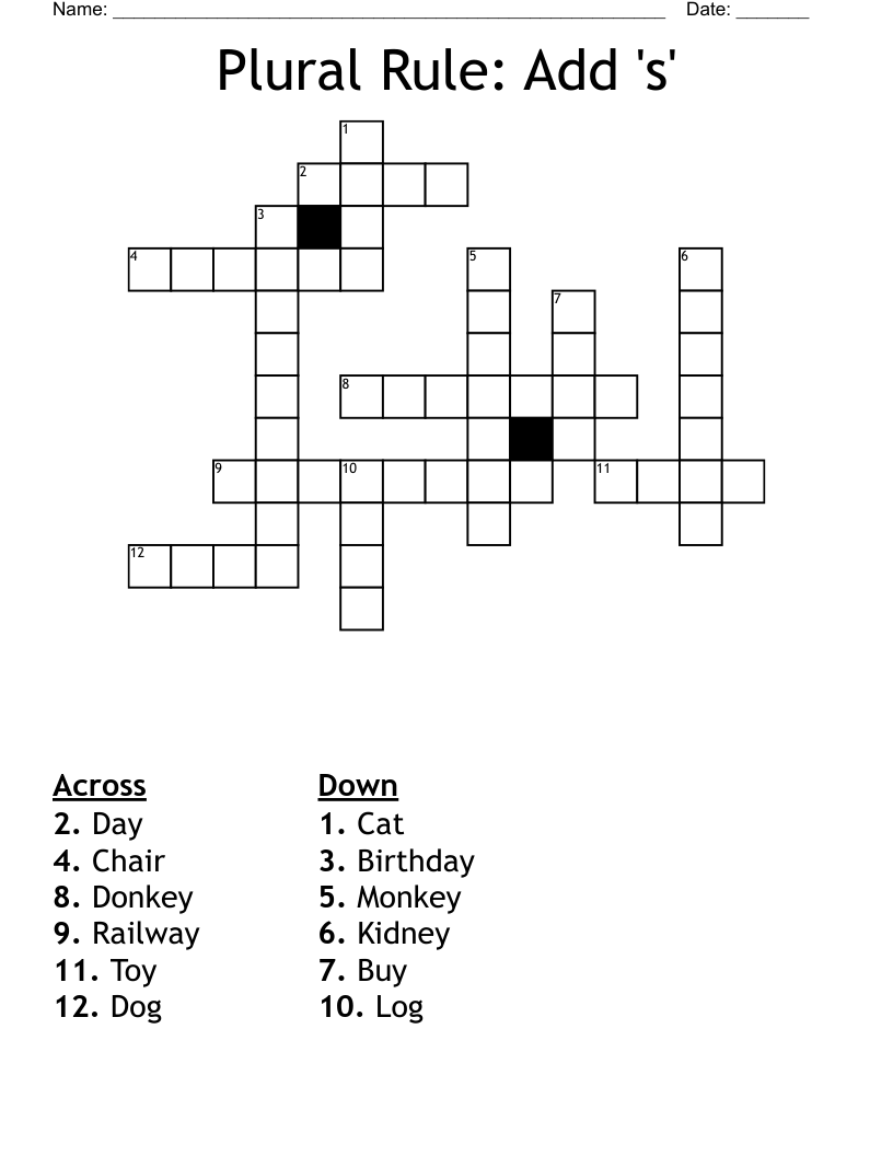 Plural Rule: Add 's' Crossword