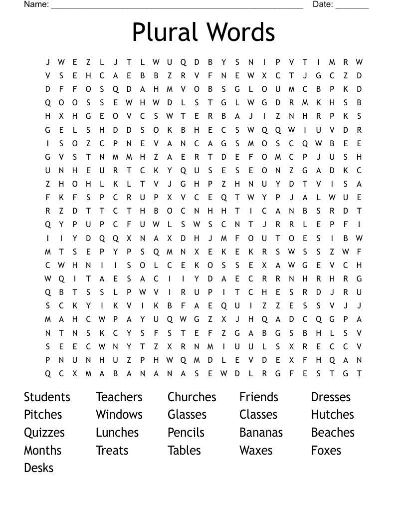 Plural Words  Word Search
