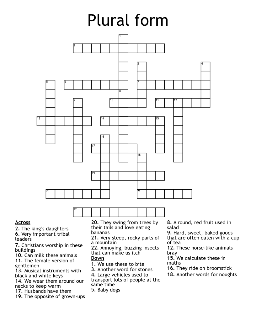 Plural form Crossword