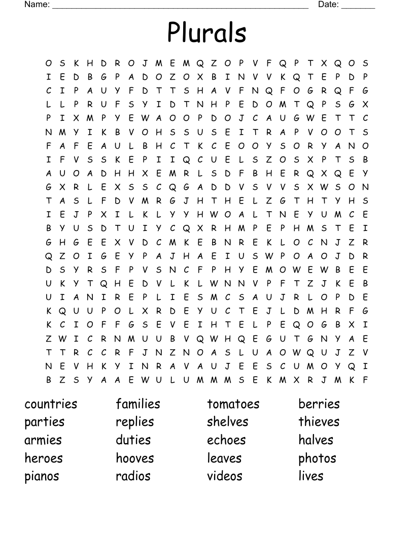 Plurals Word Search